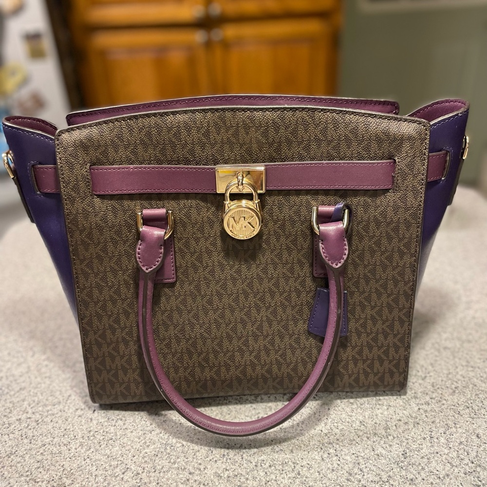 Michael Kors Hamilton East West Satchel Purple Brown